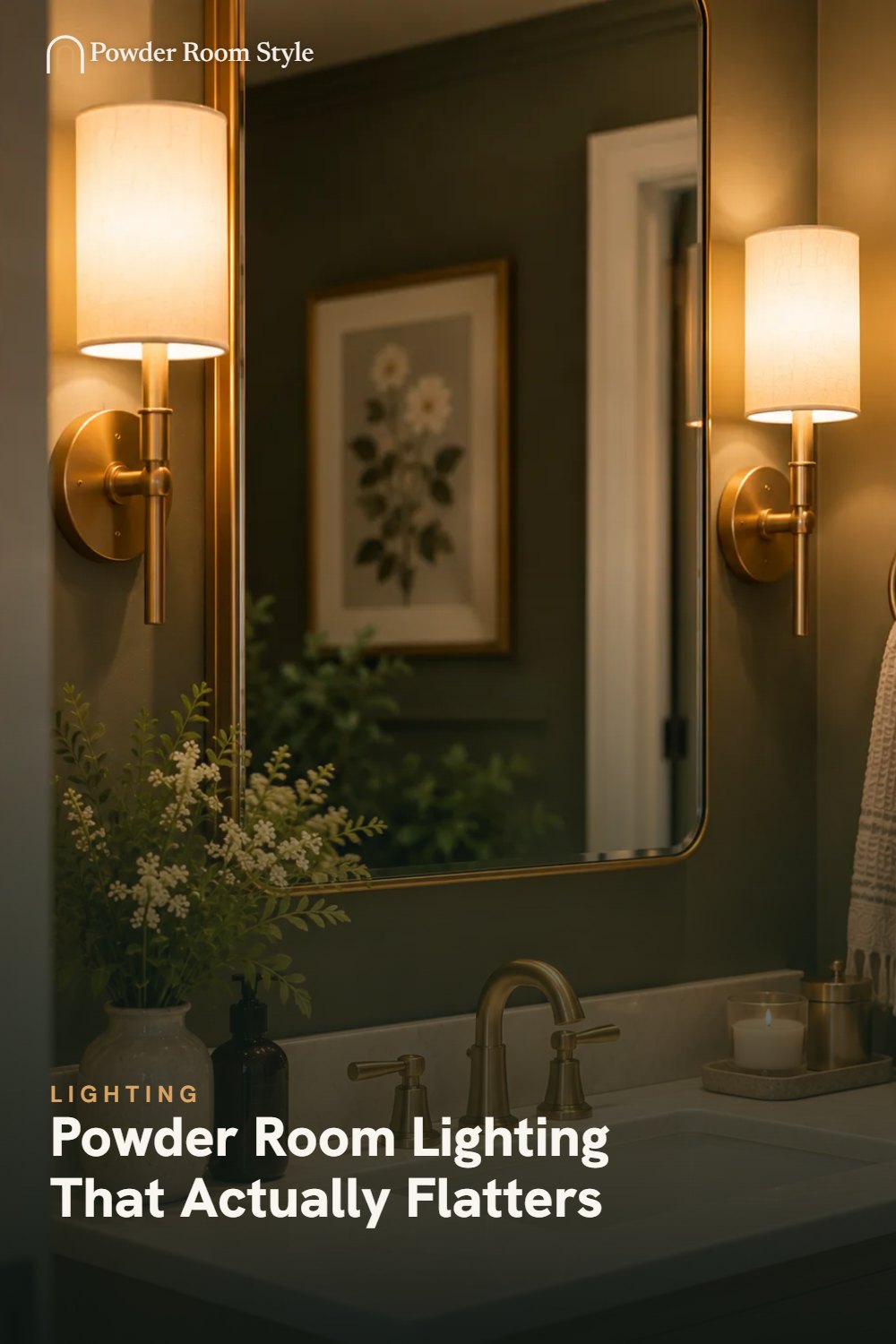 Pin graphic for Powder Room Lighting That Actually Flatters
