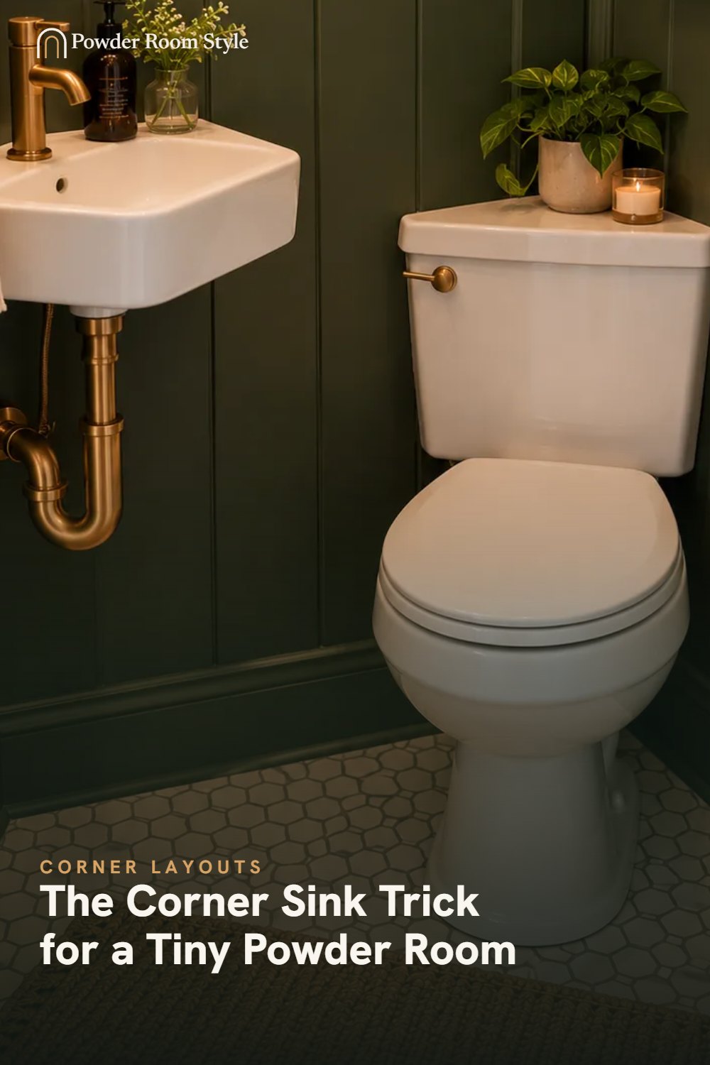 Pin graphic for The Corner Sink Trick for a Tiny Powder Room