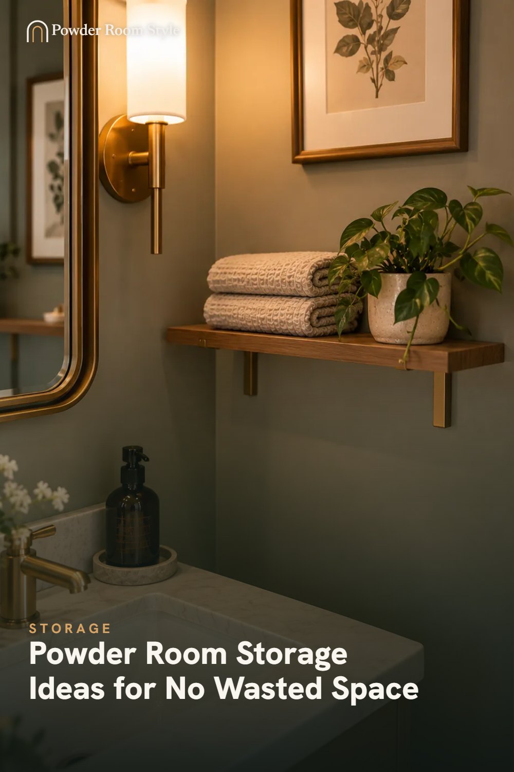 Pin graphic for Powder Room Storage Ideas for No Wasted Space