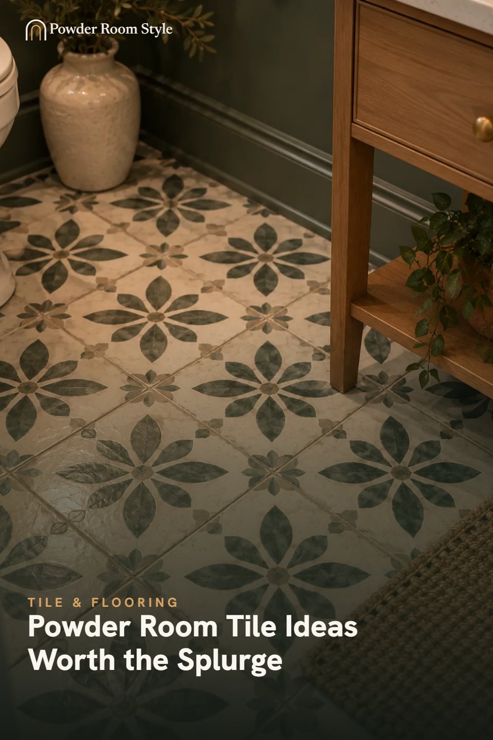 Pin graphic for Powder Room Tile Ideas Worth the Splurge
