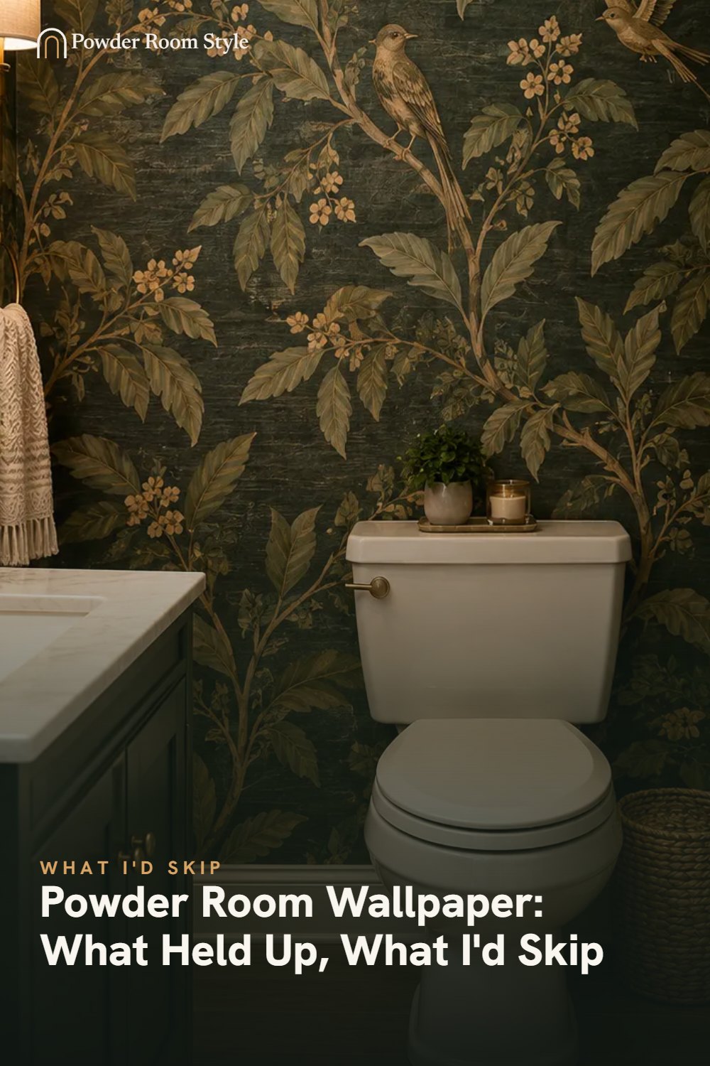 Pin graphic for Powder Room Wallpaper: What Held Up, What I'd Skip