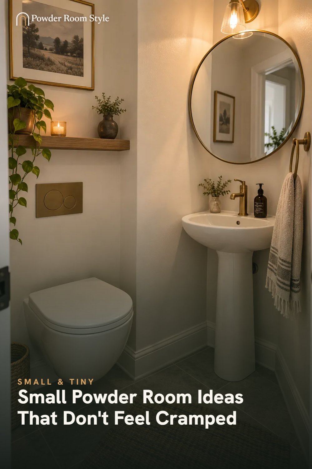Pin graphic for Small Powder Room Ideas That Don't Feel Cramped